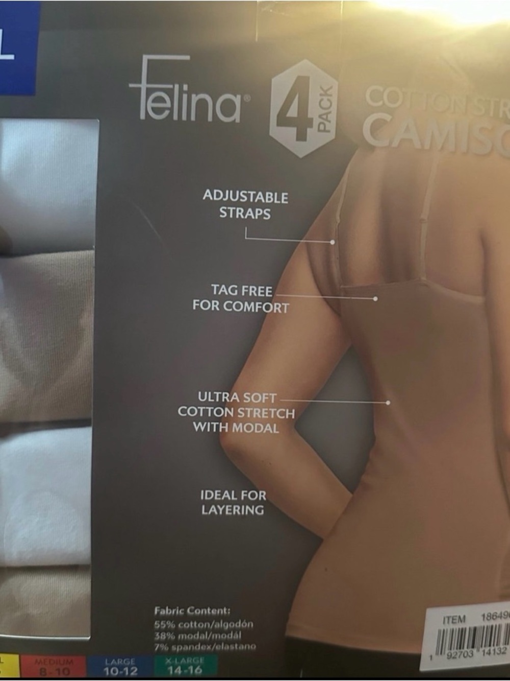 Felina 4-Pack Cotton Stretch Camisoles - Nude/Tan